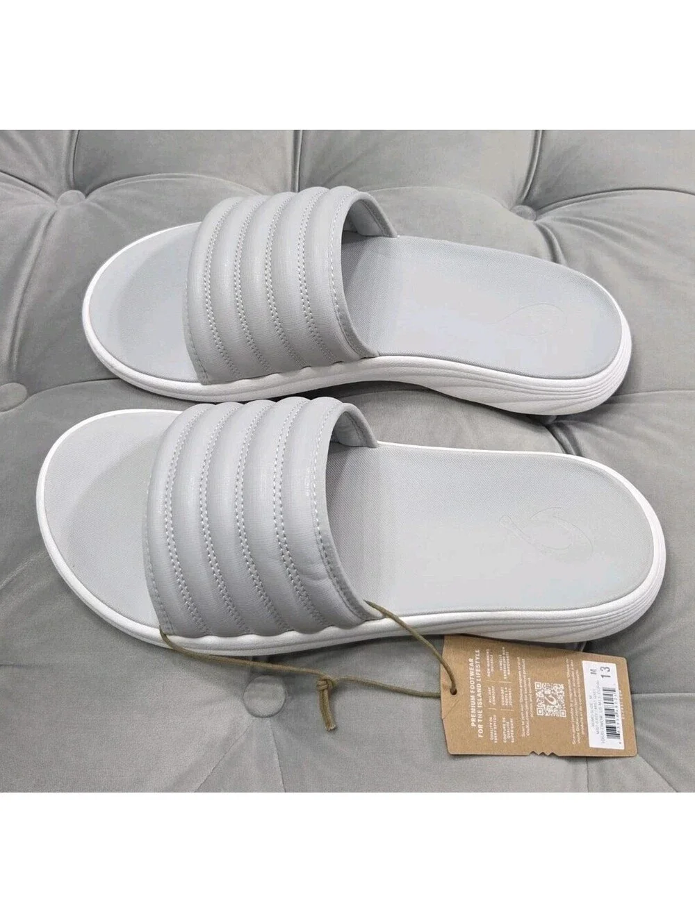 OluKai Komo Slide Grey Waterproof Comfort Sandals Flats Mens Shoes 13 New $99